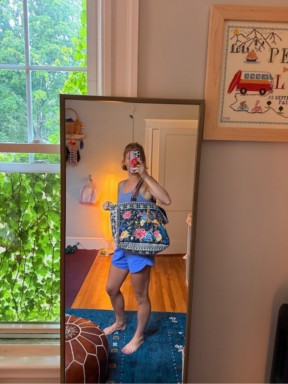 Johnny Was Navy Tote with Multicolor Floral Embroidery